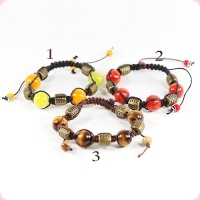 Браслет Шамбала на котоновом шнуре (оникс, тигровый глаз, коралл)