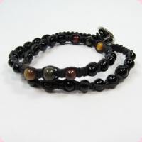 Браслет Шамбала тигровый, бычий, соколиный глаз и черный агат на котоновом шнуре