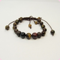 Браслет Шамбала тигровый, бычий, соколиный глаз на котоновом шнуре