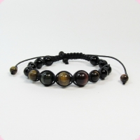 Браслет Шамбала тигровый, бычий, соколиный глаз, агат черный на котоновом шнуре