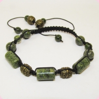 Браслет Шамбала на котоновом шнуре - змеевик