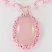 Бусы - подвеска - розовый кварц, бисер