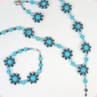 Комплект - Рапсодия - бусы браслет серьги - туркенит гематит бисер