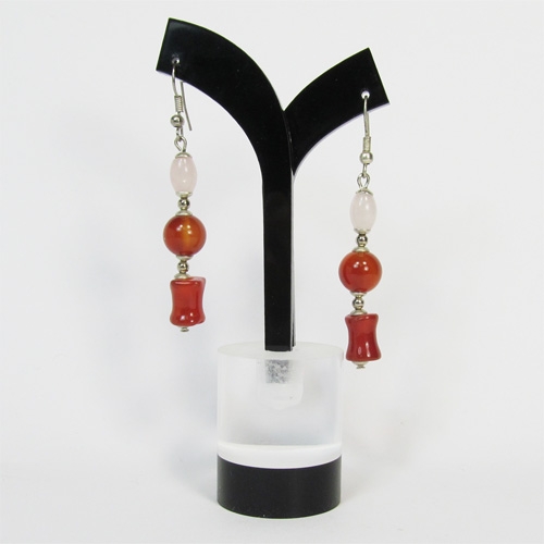 Серьги из сердолика и розового кварца - 1