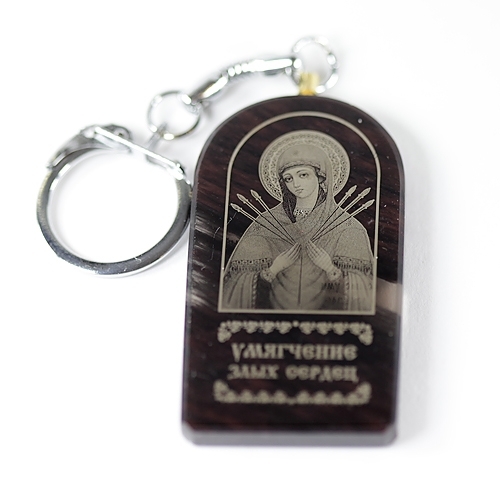 Брелок с молитвой  на обсидиане - Божья Матерь Семистрельная - Умягчение злых сердец - 1